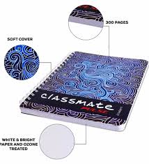 Classmate Unruled Spiral Binding Notebook 2100114 (300 pages, 240 x 180mm size, rounded corners, 6 division)